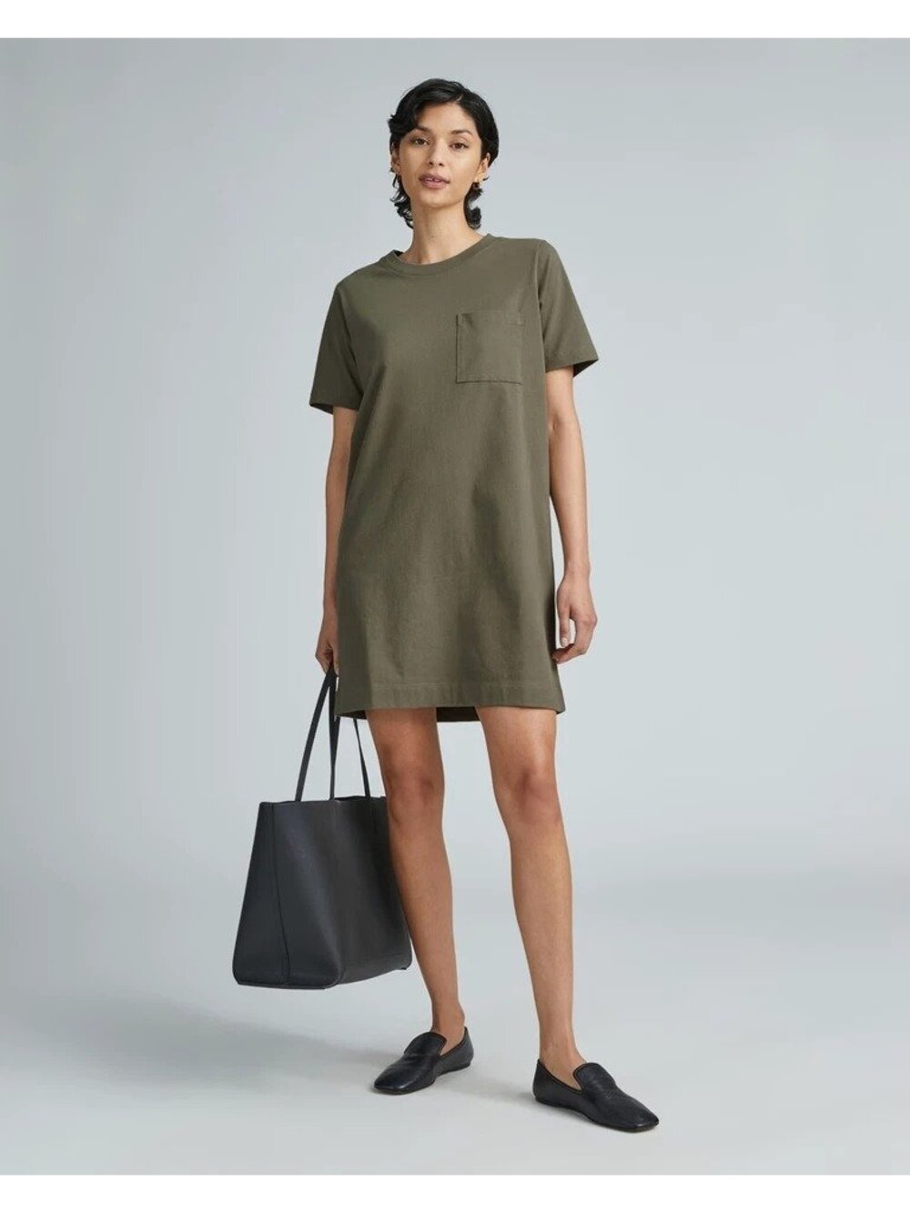 Everlane The Organic Cotton Weekend Tee Dress Pocket Short Sleeve Green Womens L